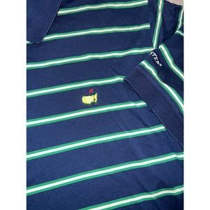 Masters Golf Polo Shirt Striped Navy Blue/ Green Embroidered. Men size XL